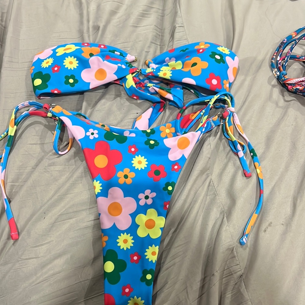 Stunning floral blue  bikini size S . Don’t see the brand